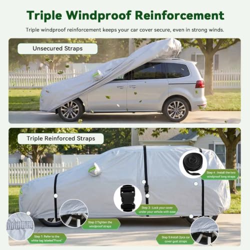 Image of AUQDD 6-Layers Premium MPV Car Cover Waterproof All Weather Weatherproof UV Sun Protection Snow Dust Storm Resistant Outdoor Exterior Custom Form-Fit Full Padded Car Cover with Straps 180 inch-198 inch K16