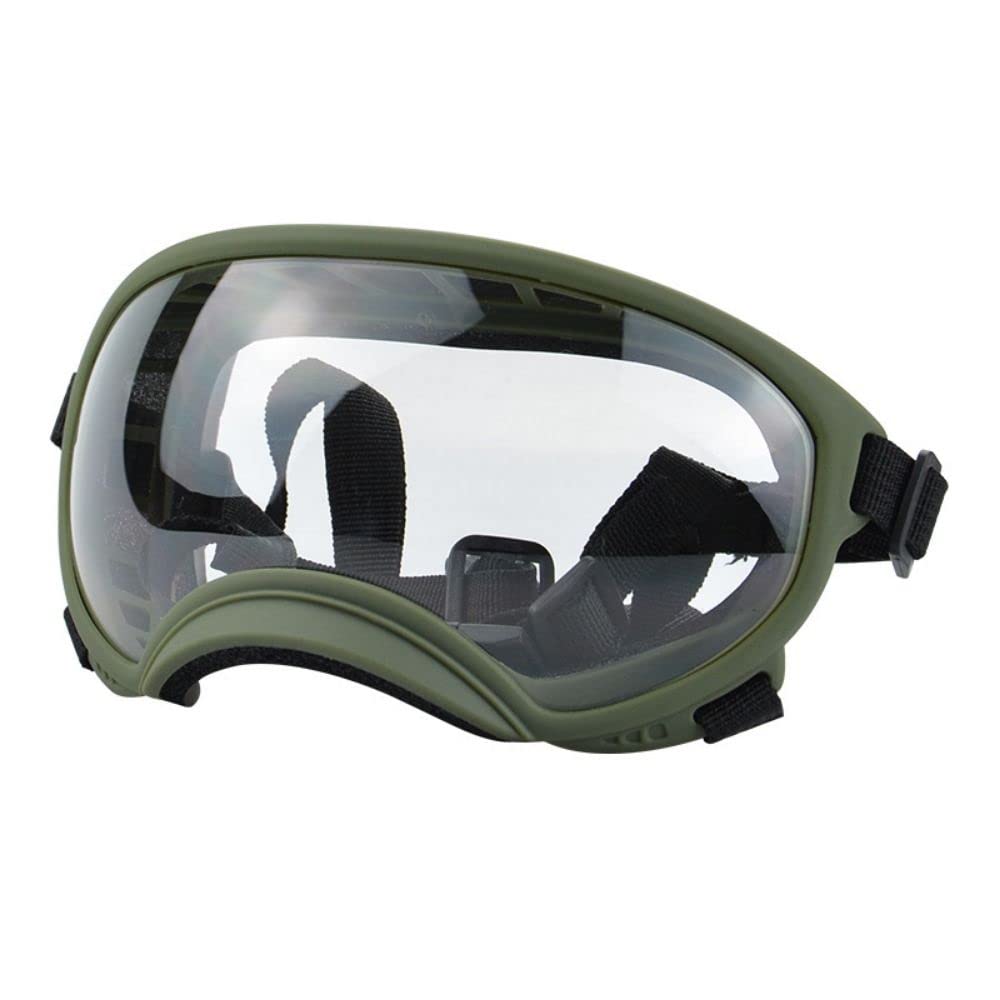 Occhiali da sole per cani con cinturino regolabile, protezione UV, occhiali da sole per cani Winproof per passeggiate e sci (verde e trasparente)