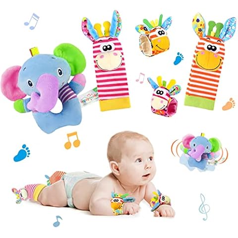 Baby Wrist Rattles, 5 Pieces Baby Wrist and Socks Rattle Toys, Bell Wrist Strap Rattles and Socks, Development Toys for Toddlers Boys and Girls Cover