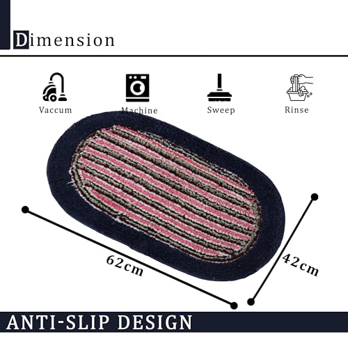 Image of Urbane Home Pack of 3 Water Absorbing Bathroom Mat | Oval Anti-Slip Door Foot Mats for Home Decor & Kitchen Floor Perdan | Lining Design -Blue