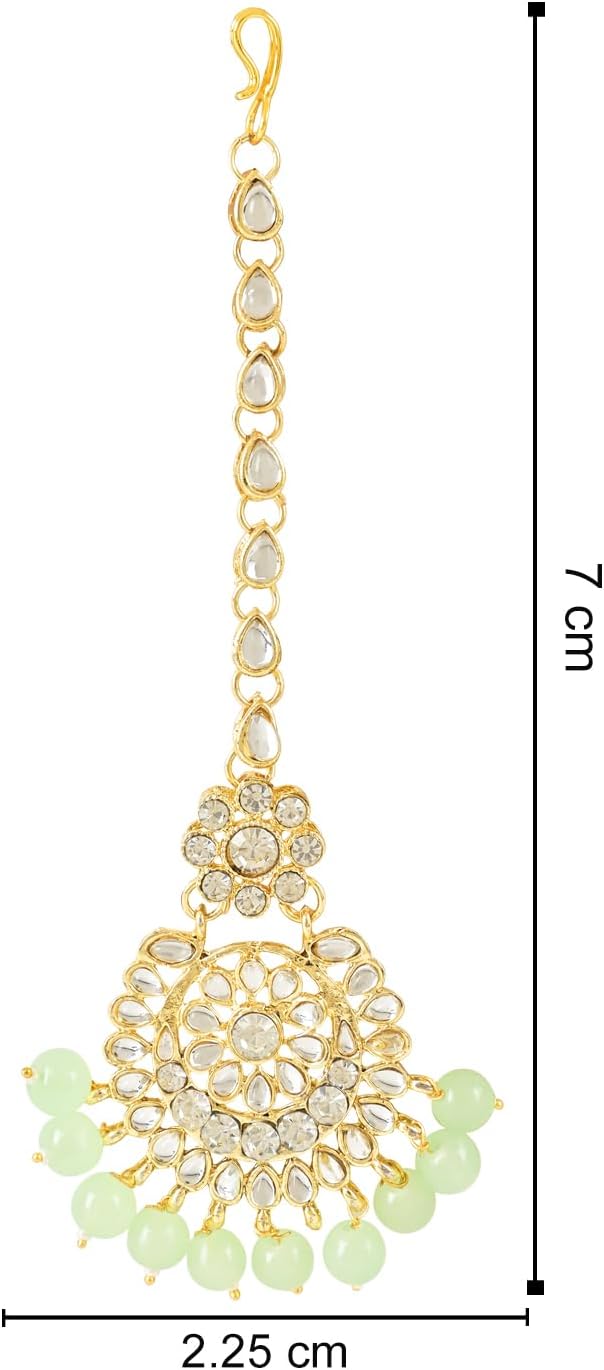 I Jewels Gold Plated Indian Wedding Bollywood Kundan Studded Pearl Maang Tikka/Headpiece for Women (T2501Mint)