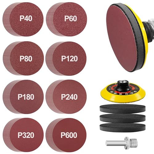 Schleifscheiben-Set 125 mm Klett für Winkelschleifer 96-tlg. Schleifpapier mit M14-Schleifscheibe und Schaft Winkelschleifer-Zubehör ideal zum Polieren von Holz und Metall
