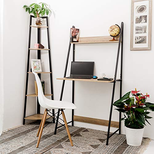 C-Hopetree Ladder Desk with Shelf - Student Study Table - Black Metal Frame.