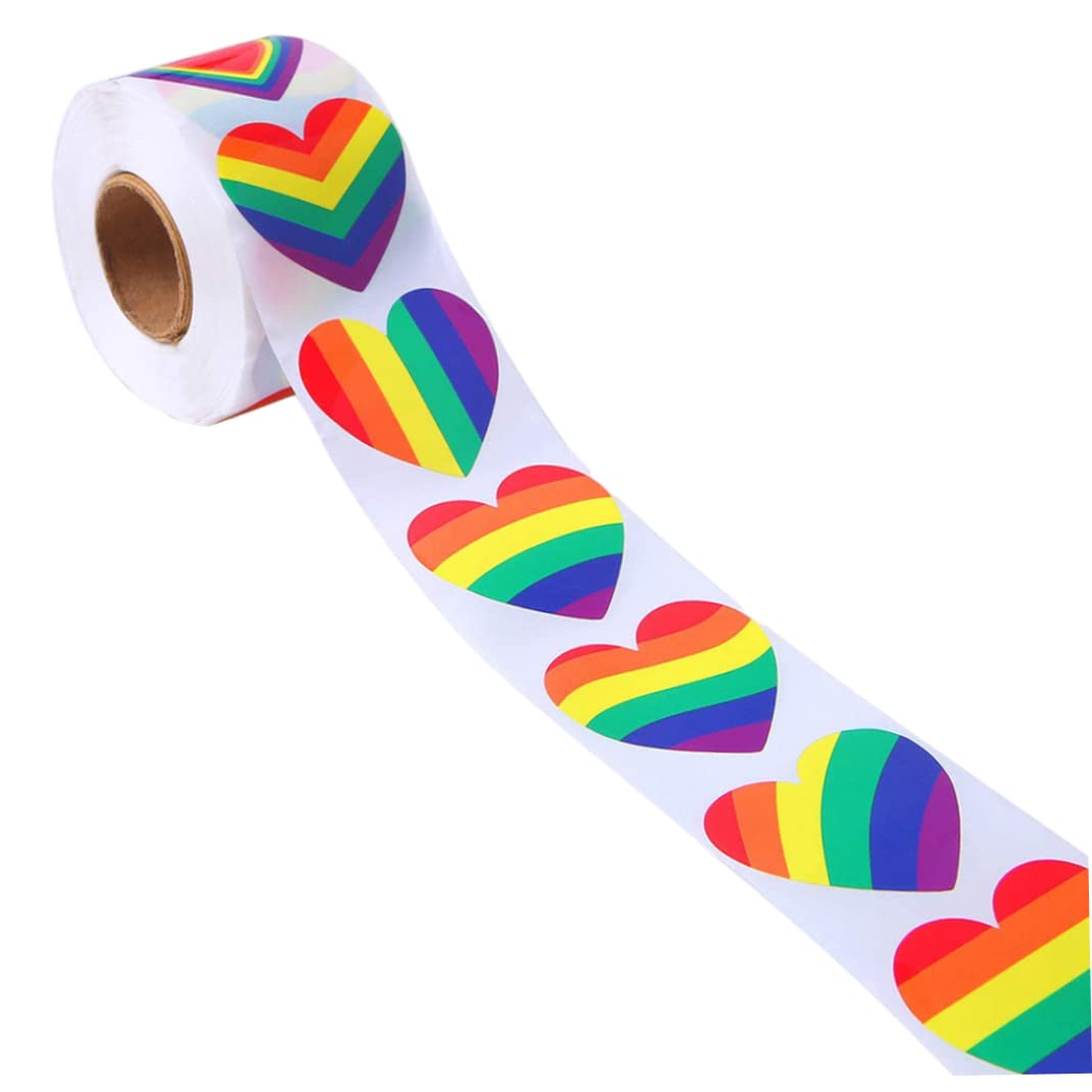 Goutdori Rainbow Stickers Roll Heart Shaped Gay Pride Stickers for Party Decoration LGBT Group Activities 2.5cm