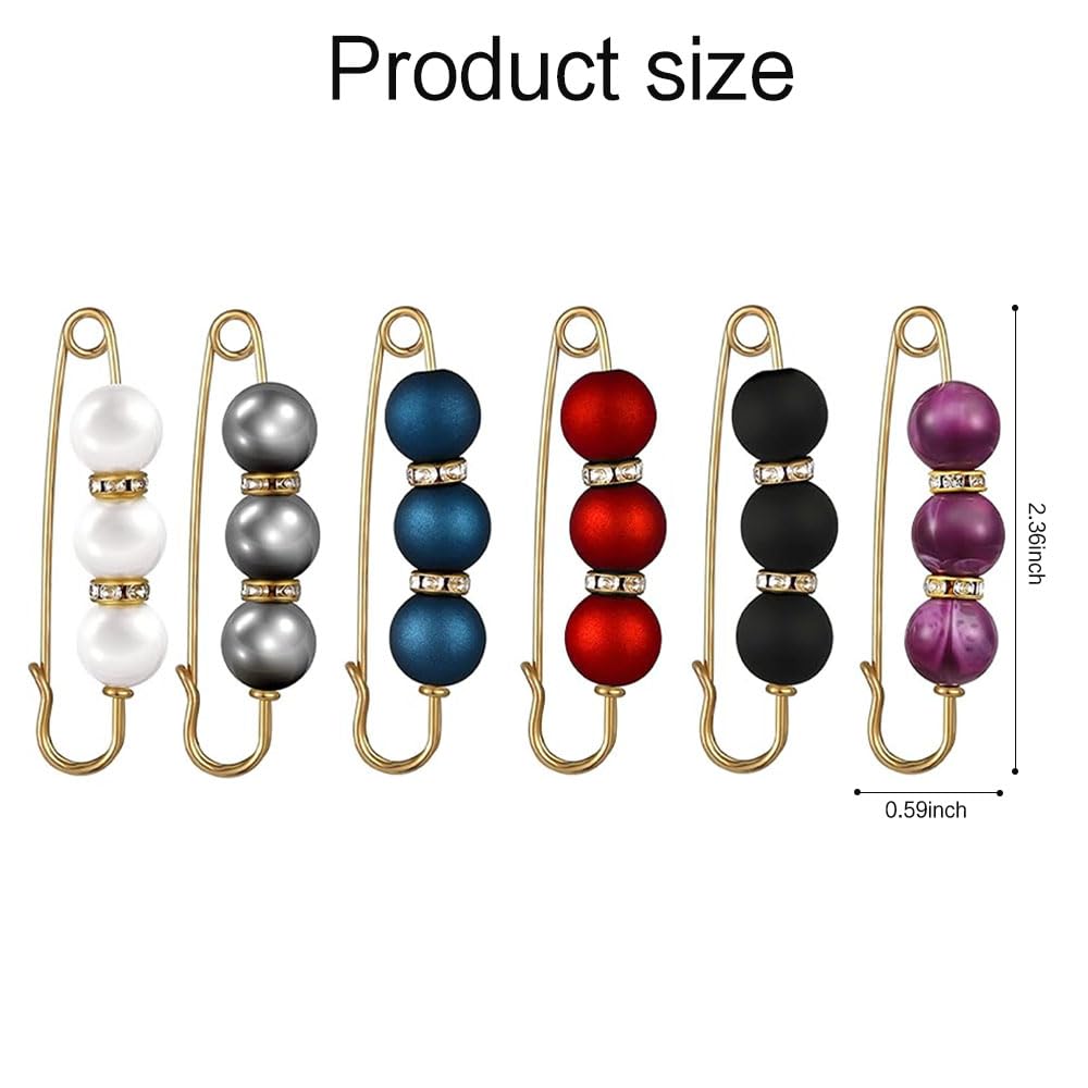 6 Pcs Brooch Pins,Brooch Pins For Women,Women Safety Pins For Clothes,Brooch Pins For Women Fashion,Shirt Clips For Women Clothing,Pants Clips To Tighten Waist,Hijab Pins,Pearl Brooch Pins