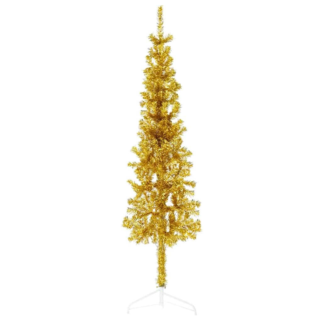 vidaXL Slim Artificial Half Christmas Tree with Stand Christmas Decoration Seasonal Ornament Holiday Decoration Half Xmas Tree Gold 150 cm