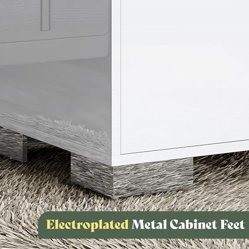 Image of AMERLIFE Nightstand Set of 2, 23.6'' Modern End Table with Drawers, High Gloss UV Finish, Electroplated Pull Handle, Bedside Table for Bedroom, White