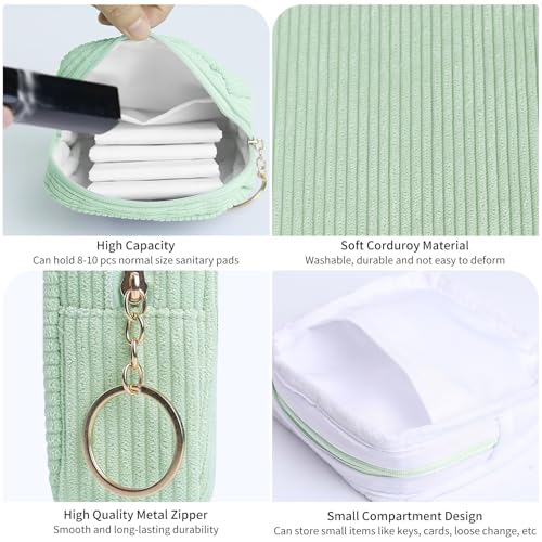 Image of Sanitary Napkin Storage Bag, Preppy Corduroy Period Bag for School Teen Girls, Cute Portable Period Pouch with Zipper, Sanitary Pads Bag Tampons Holder for Purse, First Period for Women Ladies