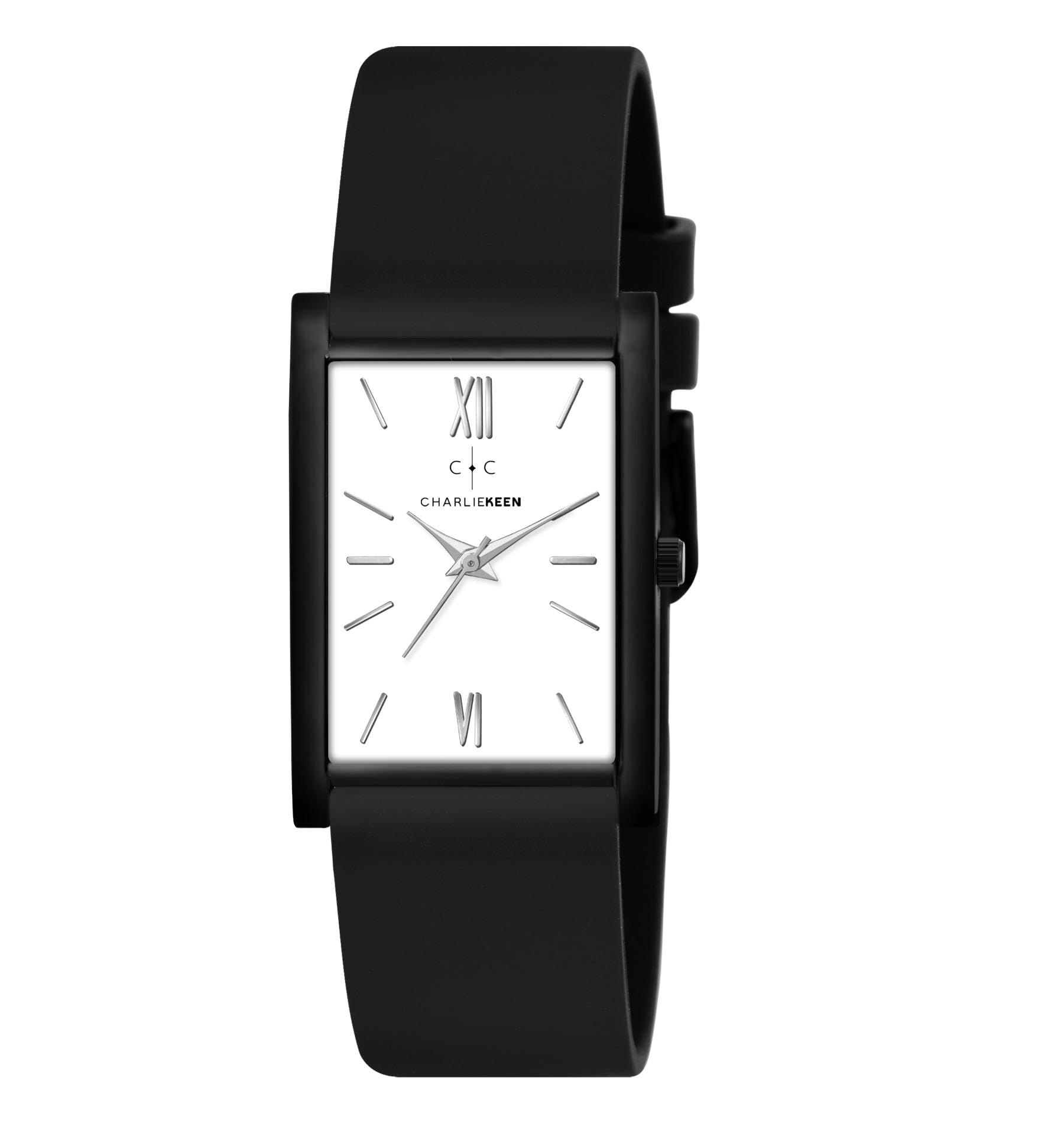 Classic Rectangle Watch, Analog Dial with Gold Roman Numerals, 30mm Case, Silicone Band-image-4