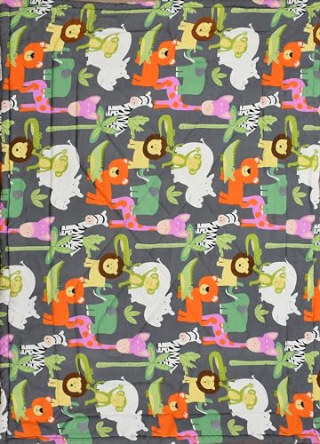 Image of FRESH FROM LOOM Summer Collection Kids Microfiber Single Bed Blanket | Cartoon Printed Dohar | Soft Kids Boy & Girls Comforter | Summer Blanket for Children (60x90 in | Black Animal) | TC - 144
