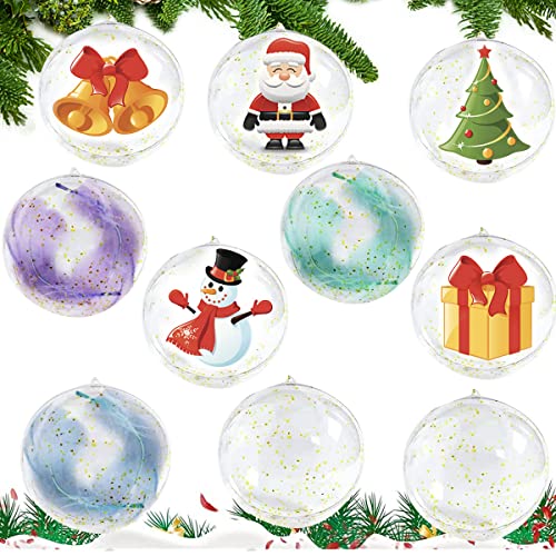 10 Piezas Bolas Navidad, Bolas de Acrílico Transparente, Plástico Rellenable Transparente Bola, para Adornos de Árbol de Navidad, Decoración del Hogar, 7cm Cover