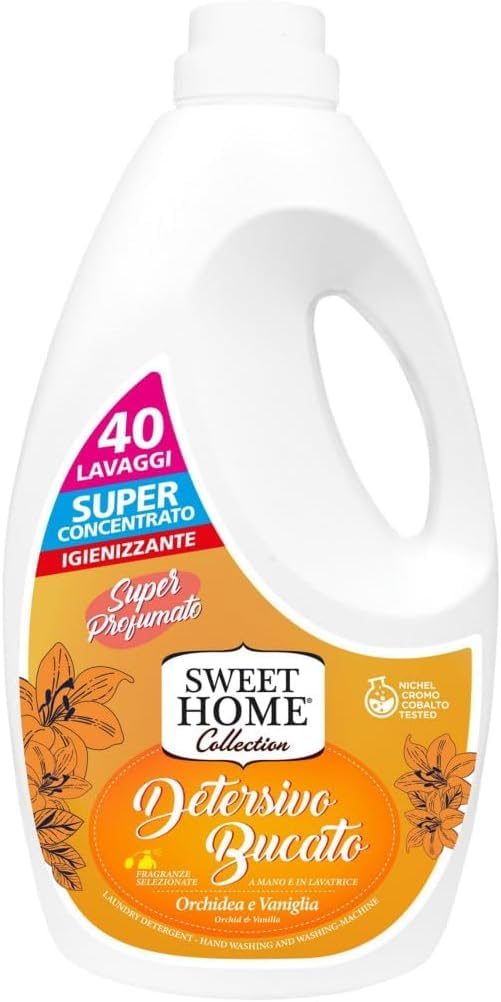 Sweet Home - Paquete de prueba de orquídeas y vainilla - suavizante concentrado + detergente + perfume/6 artículos de la misma fragancia + llavero Beni Culinari gratuito