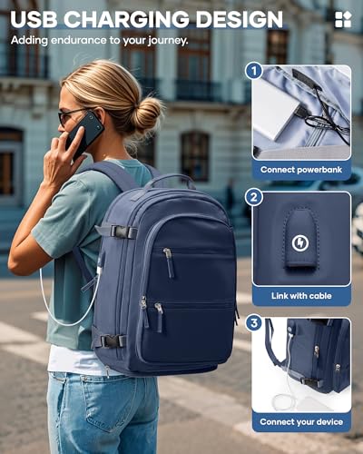 Large Travel Vacuum Backpack with Pump, 32L Backpack With Vacuum Seal, United Airlines Personal Item Bag 17x10x9,15.6 Inch Waterproof Business Laptop Backpack for Women & Men, Ocean Blue 5