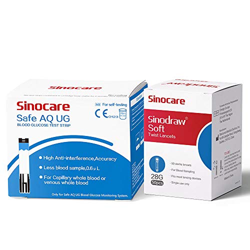 Blood GlucoseTest Strips 50 + Lancets 50 for Sinocare Blood Glucose & Uric Acid Meter 2 in1 System