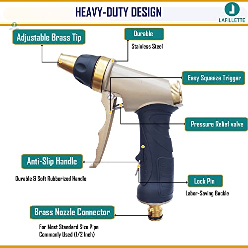 LAFILLETTE Multi Functional Garden Hose Nozzle Sprayer with Full Brass Nozzle Water Spray Nozzle For Lawn, Gardening, Car Washing, Watering Plants(Gold)