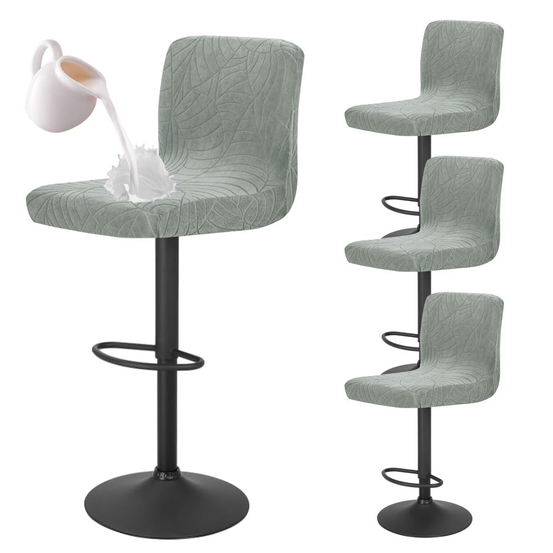 Bifaunvogel Bar Stool Cover with Backs Waterproof Counter Height Stool Covers Washable Square Swivel Kitchen Barstool Chair Seat Slipcovers Mid Low