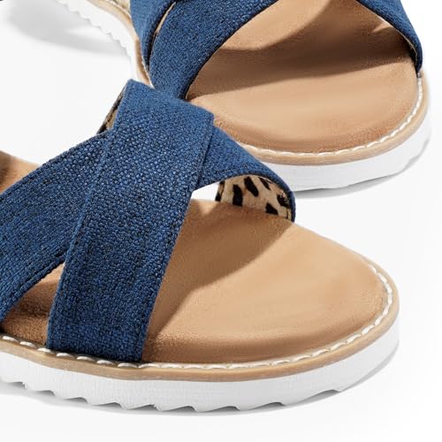 Image of Dodow Womens Espadrilles Wedge Sandals Closed Toe Mid Heel Ankle Strap Dress Sandals
