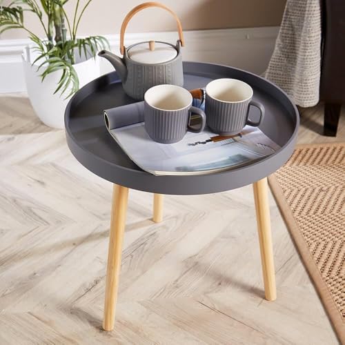 Image of Small Round Coffee Table, Modern Side Table with 3 Stable Legs, Multifunctional Sofa Side Table for Balcony Office (Grey)