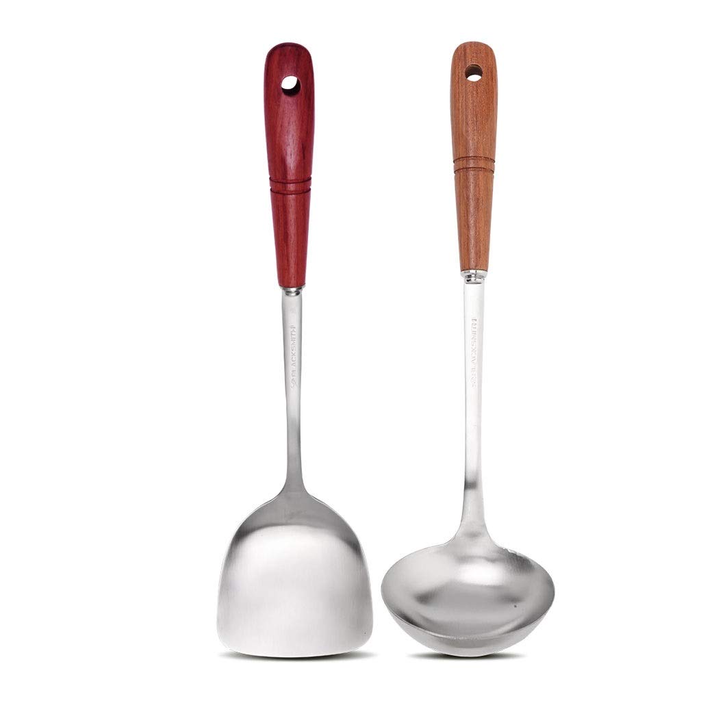 Espátula Juego de Utensilios de 2 Piezas, espátula de Acero Inoxidable, Cuchara, Utensilios de Cocina engrosados, Utensilios de Cocina de Dos Piezas, espátula de Cocina