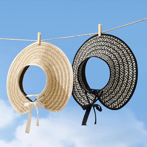 KORADI Girls Sun Hats Straw Visor Kids Wide Brim Stripe Summer Beach Hats Foldable Open Top Cap 3-8 Years3