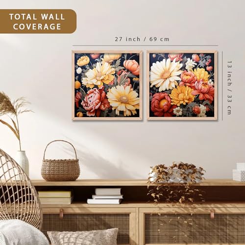 Image of kotart - Paintings Floral wall art frame decoration, Wall frames for home decor Set of 2 Multicolo Size- (10x10) (13x13 inch, E)