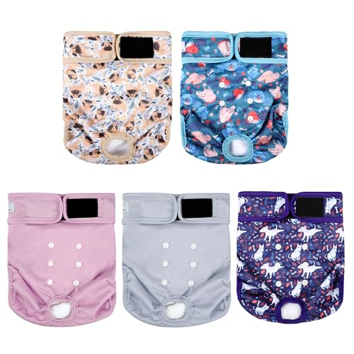 Image of 5Pack Female Dog Diapers Washable,Reusable Diaper for Doggie,Highly Absorbent Dog Diaper,Adjustable Leakproof Puppy Diapers Skirt for Heat,Incontinence,Period Doggy Nappies