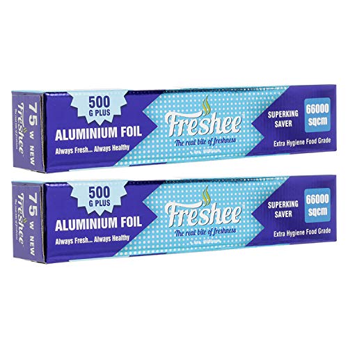Image of Freshee Aluminium Foil for Wrapping Food 22mtrs Silver Foil Roll Disposable Foil for Food Parcel 66000sqcm, Pack of 2