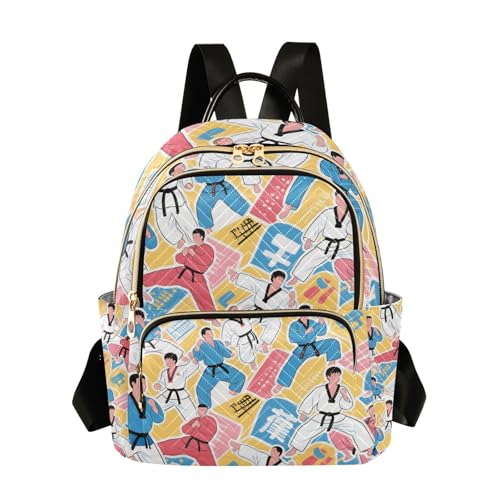 voucong Mochila de Taekwondo de dibujos animados coloridos de 14 pulgadas, ligera, antirrobo, para mujeres, mochilas para mujeres, adolescentes y niñas, Taekwondo de dibujos animados coloridos, M