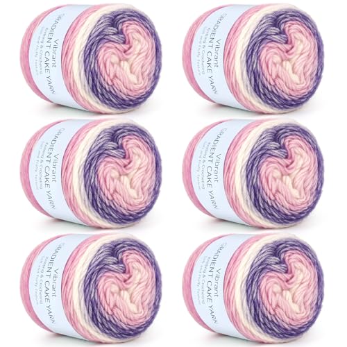 Image of Aeelike Cake Yarn for Crocheting, 6 Skeins Gradient Yarn Fairyland Yarns100g (3.52 oz) 245m (267 Yards) # 3 Light Weight, Super Soft Ombre Yarns Making Colorful Blanket Scarves Hat, Purple Gradient