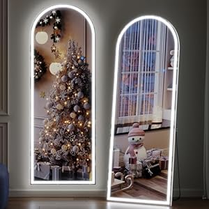 ZKIODV Gewölbter Ganzkörperspiegel mit Beleuchtung, 178 x 65 cm Bodenspiegel mit Licht, Großer Standspiegel mit LED 3 Farbe & Dimmbar, Wandspiegel Beleuchtet für Wohnzimmer, Eingang, Flur (Weiß XXL)