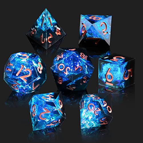 Cttasty Dnd Dice Set Resin Sharp Edge Dice Set Handmade 7Pcs Polyhedral Dice Set Dnd Rpg Mtg Role Playing Game Dice Set D&D Dice With Gift Case For Dnd Dungeons And Dragon (Blue-Black) #TOP26