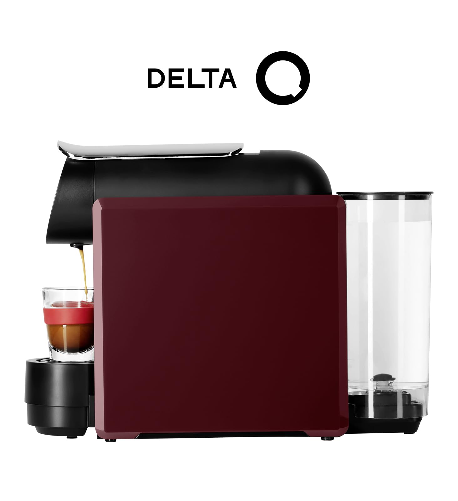 Delta Q Machine à Capsules MiniQool Rouge, Inclus 180 Capsules | 19 Bars de Pression, Réservoir 0,6 L, Inclus 160 Caps Qalidus et 20 Caps Décaféinées, Design ultra-compact