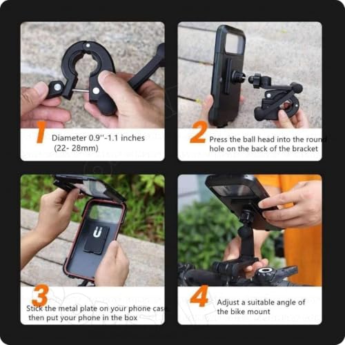 Image of Waterproof Bike Mobile Holder with Aluminum Alloy Base, 360 Rotatable Motorcycle Phone Mount Stand for Handlebar, Rainproof, Anti-Glare Touch-Screen Case for Bicycles, Scooters & Electric Bikes