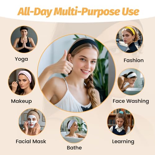 Image of Headbands for Women - 6 Pack Wide Elastic Hair Bands | Stretchy Sweatbands Hair Bands | Soft Sports Thin Head Bands | Non-Slip Accessories Bands for Fashion, Washing Face, Workouts, Yoga, Daily Use