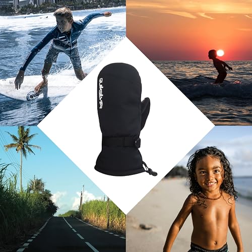 Image of Quiksilver Boy's Mission Mittens - Waterproof & Insulated, Adjustable Cuff, Nose & Goggles Wipe