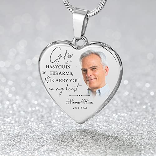 Personalized Remembrance Necklace with Picture| I Carry You in My Heart Necklace| Bereavement Sympathy Gift Memorial Gift for Loss of Loved One, Husband, Wife, Father, Mother JN47, White2