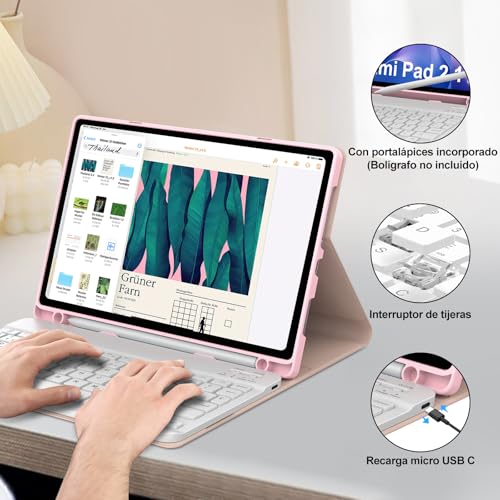 Teclado para Redmi Pad SE 11 funda protectora rosa soluciona escritura Ñ 5