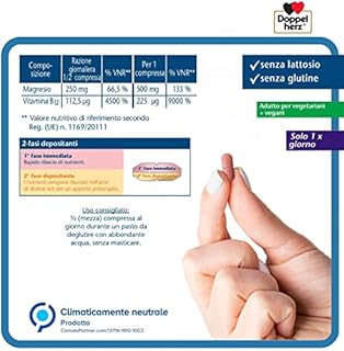 Magnesio 500 + Vitamina B12 | Compresse 2-Fasi Depot | Alta concentrazione | Supporto muscolare, energia e sistema nervoso | Vegan | Senza glutine e lattosio |1 compressa al giorno - Doppelherz