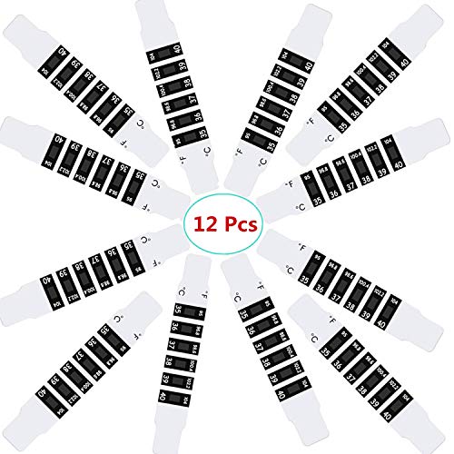 Forehead Thermometer Strips-12 Pcs Instant Read Forehead Thermometer Strips,Reusable Thermometer Strip for Checking Baby Kid Adult Temperature,95℉to 104℉,Travel-Sized