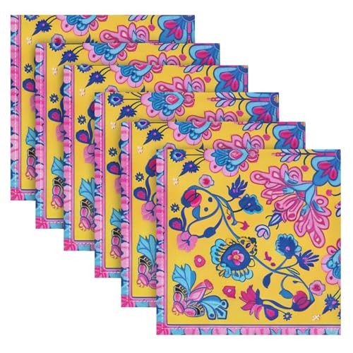 Servilletas de Tela Qilmy Mexicano Flores Set x6 20x20 in miniatura 1