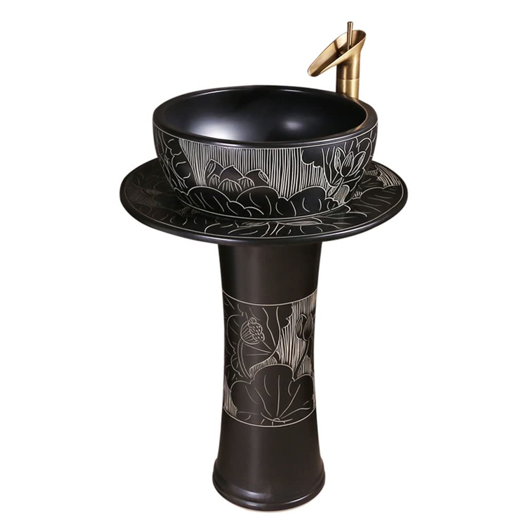 Rkvxcjhdr A Pedestal Sink Pedestal Vessel Sink Black Pedestal Basin Integrated Washbasin Freestanding Bathroom Sink With Faucet Bathroom Sinks