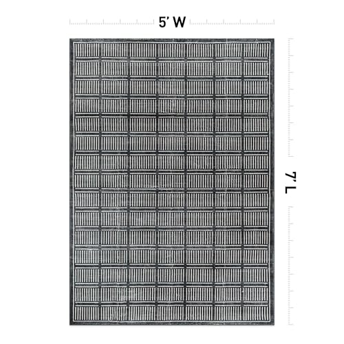 Rugshop Bohemian Stripe Lines Washable Non Slip Area Rug 5' x 7' Black