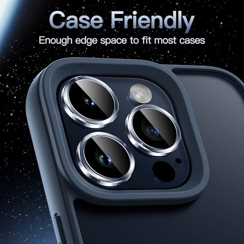 JETech Protector de Lente Cámara para iPhone 15 Pro 6,1 Pulgadas y iPhone 15 Pro Max 6,7 Pulgadas, Cristal Vidrio Templado 9H Individuo Metal, HD Transparente, 1 Juego (Azul)