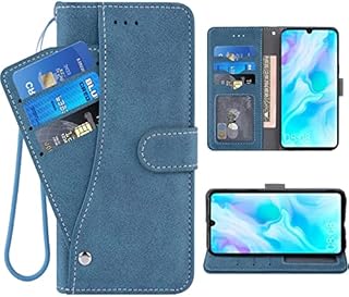 ELISORLI Compatible with Huawei P30 Lite Wallet Case Wrist Strap Lanyard Leather Flip Card Holder Stand Cell Accessories Folio Purse Phone Cover for Hawaii P30Lite P 30 30Lite Women Men-Blue
