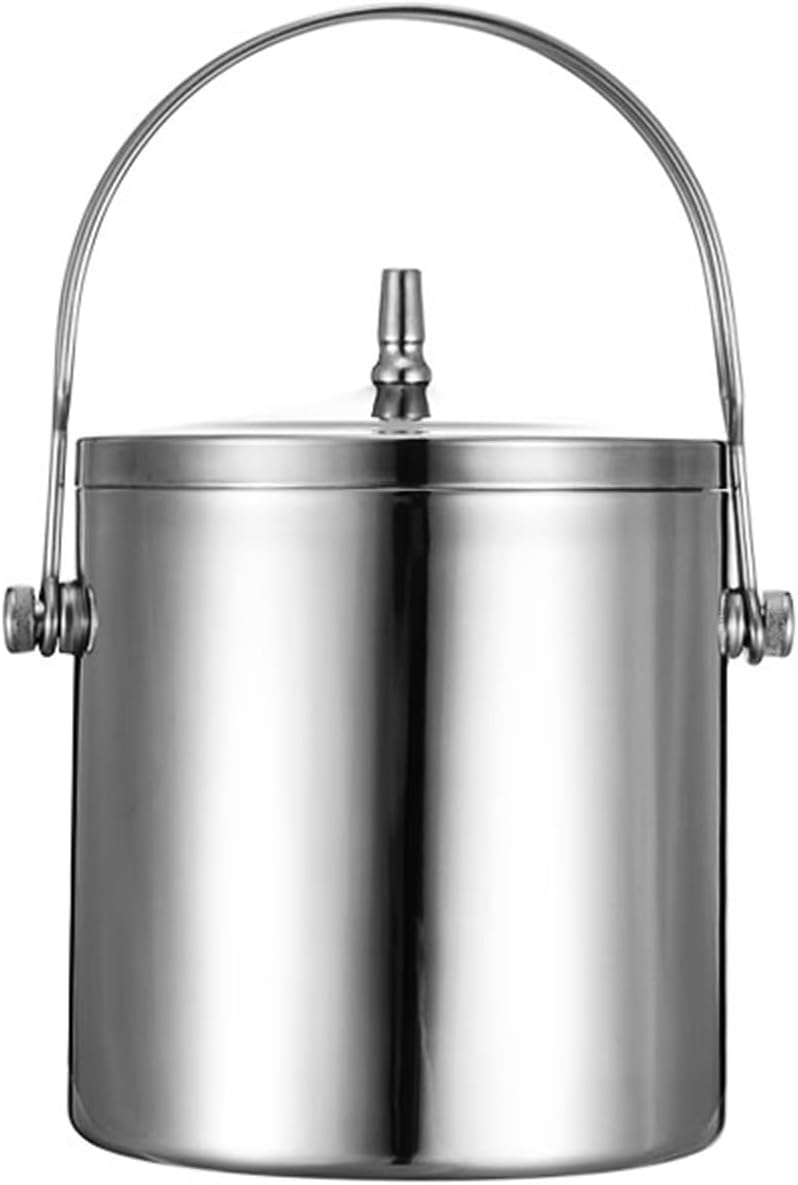 アイスバケット メタルアイスバケット ふたと快適なハンドル付き二重壁アイスバケット カクテルバー、ワイン、ホームバーアクセサリー、パ
