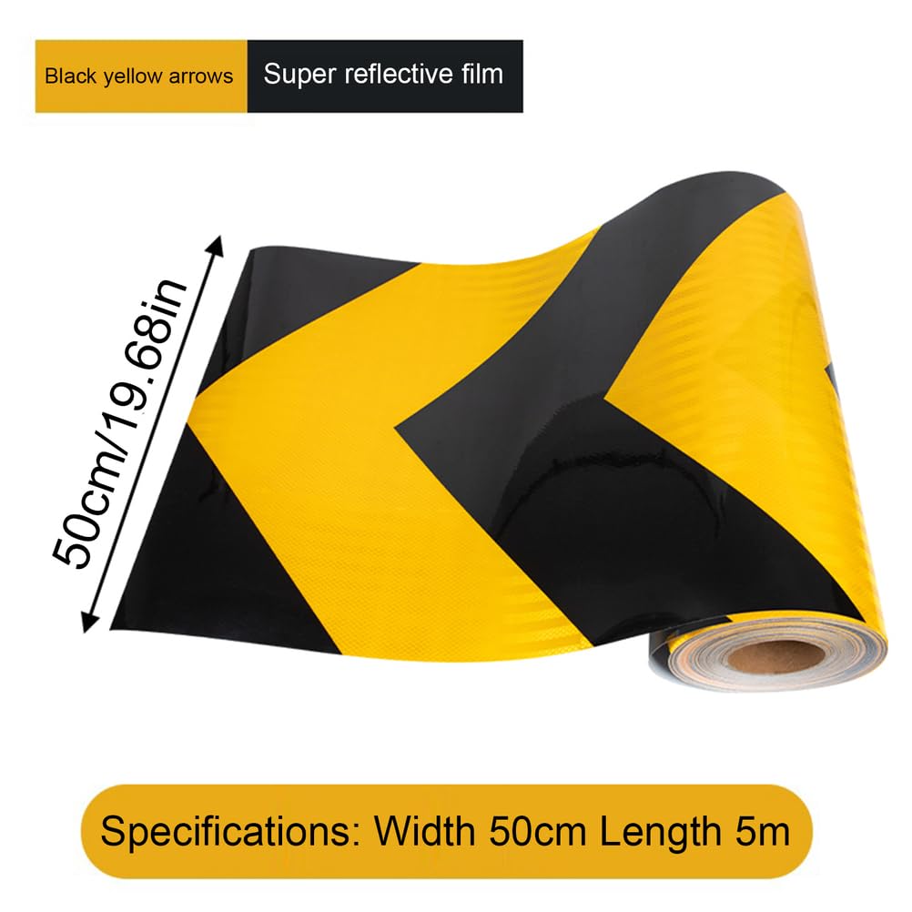 Cinta, cinta reflectante, Pegatinas reflectantes de advertencia, cinta reflectante impermeable, señalización seguridad, flecha amarilla y negra, 50 cm(50cm)