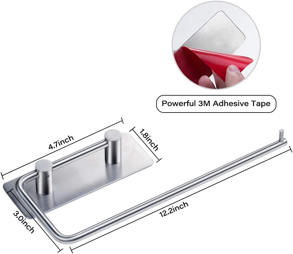 Paper Towel Holder Wall Mount - 3M Adhesive Paper Towel Rack Dispenser Under Cabinet, No Drilling and Screws for Easy Install, Great for Kitchen, Bathroom (11.8" x 3.3") (Silver)