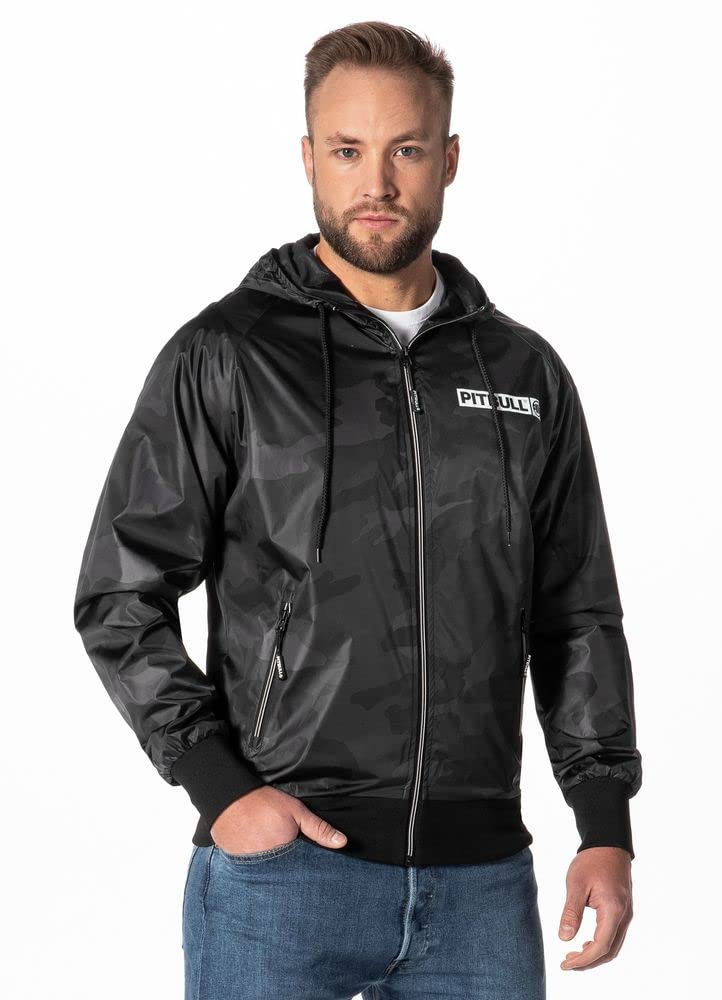 PITBULL - Chaqueta Cortavientos Hombre Deportiva con Capucha, West Coast, Chaqueta Ligera y Cremallera, Chaqueta Deportiva Transpirable para Exterior, Bolsillos con Cremallera