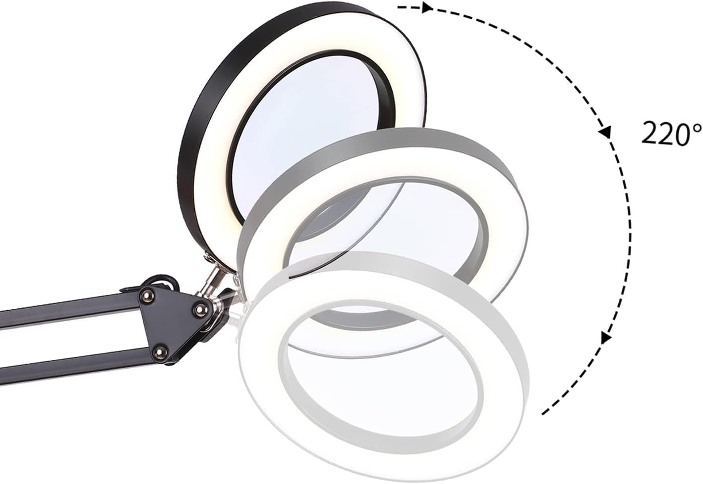 Szkło jubilerskie, okulary jednookularowe Okulary o wysokiej rozdzielczości, lampa powiększająca 5X z zaciskiem lampa biurkowa ramię obrotowe regulowana lampa zasilana przez USB 3 tryby ściemniania do