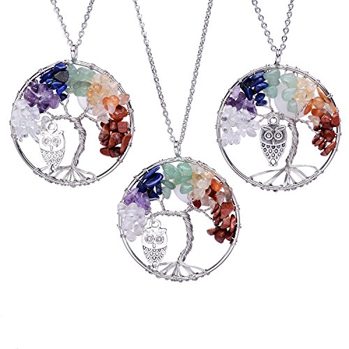Silver Plated Wire Wrapped Crystal Copper Tree Of Life Pendant Necklace For Girls Handmade Healing Chakra Natural Tumbled Semi Precious Stone Pendant Necklace Jewelry #TOP4